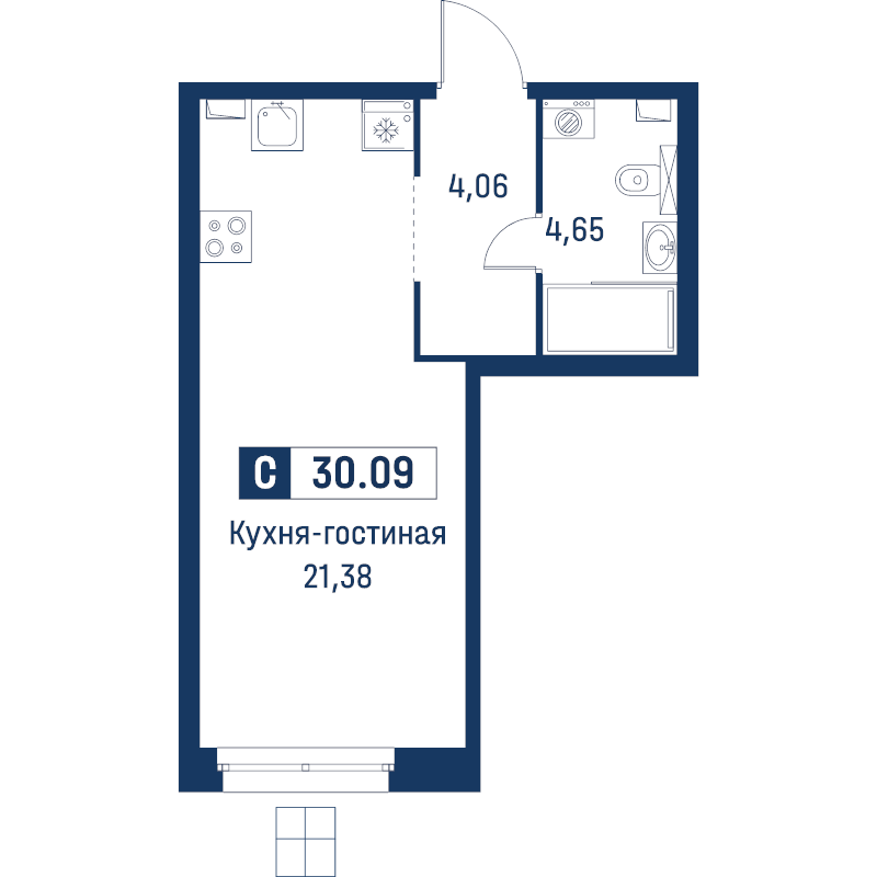 Студия 30,1 м²