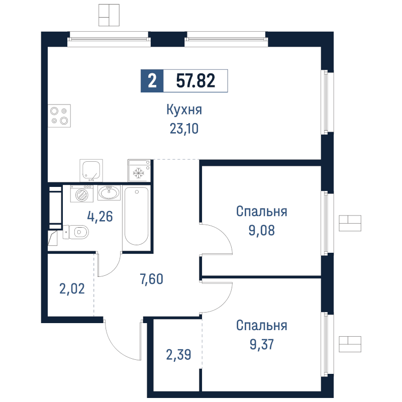 3 ккв (Евро) 57,8 м²