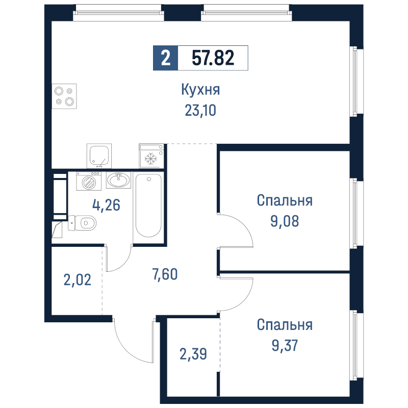 3 ккв (Евро) 57,8 м²