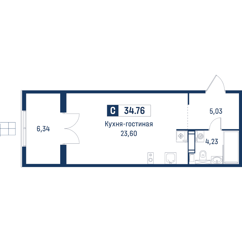 Студия 34,8 м²