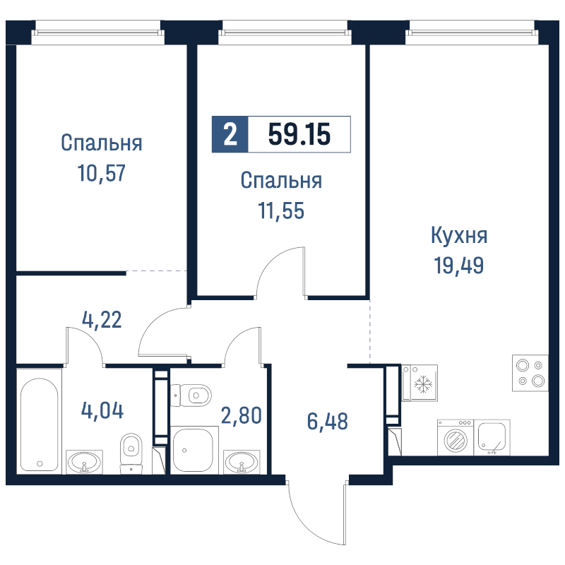 3 ккв (Евро) 59,2 м²