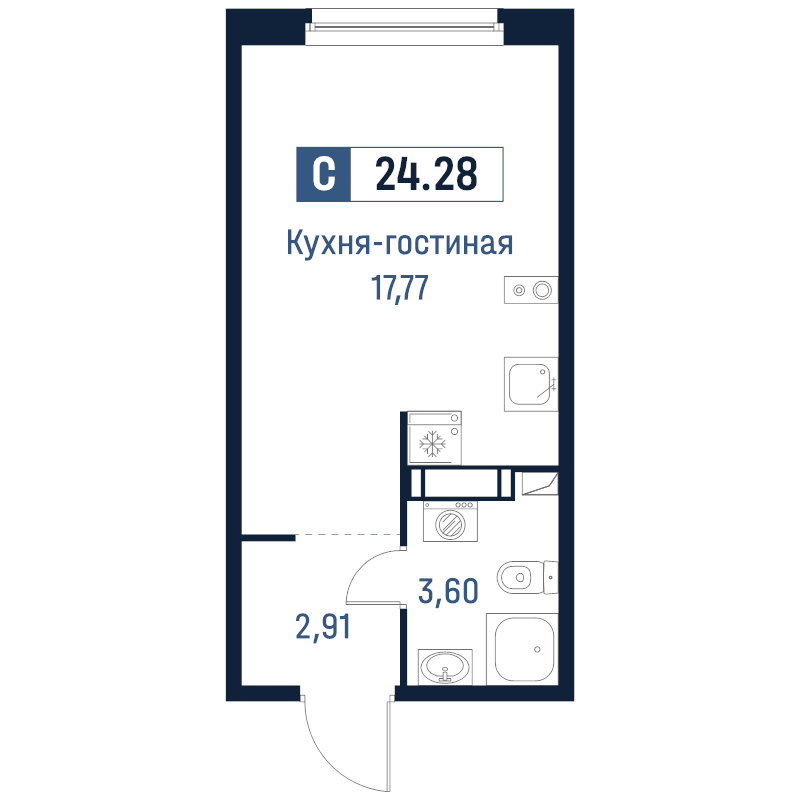 Студия 24,3 м²