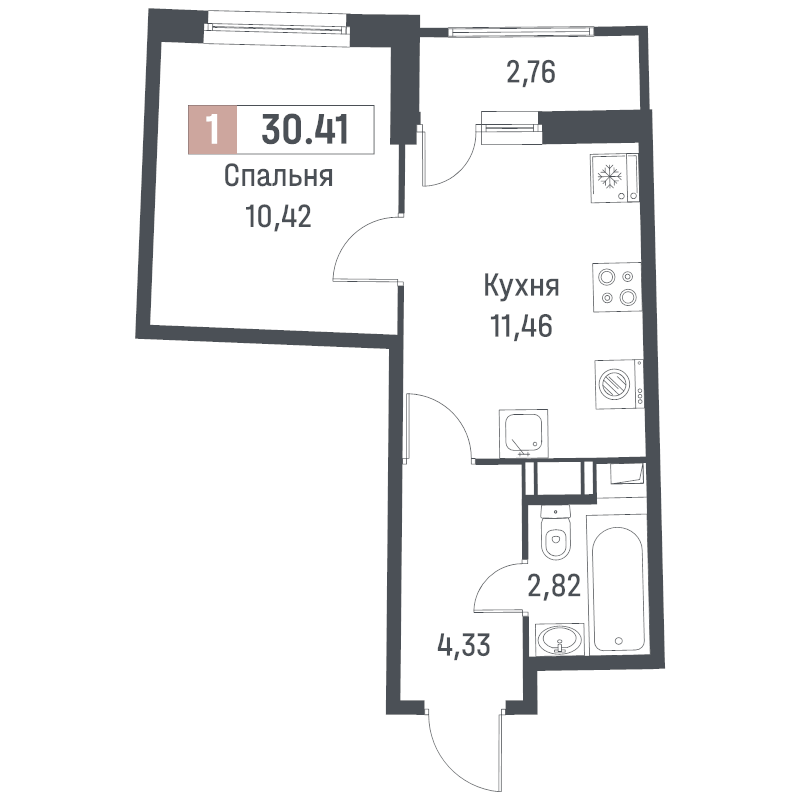 1 ккв 30,4 м²