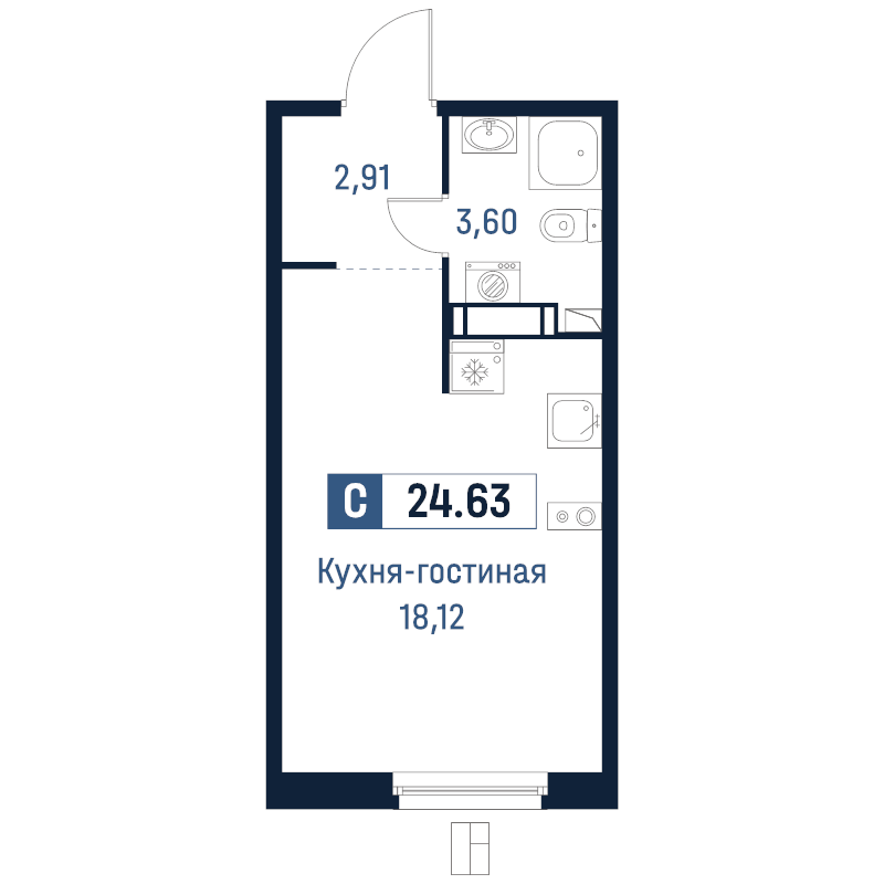 Студия 24,6 м²
