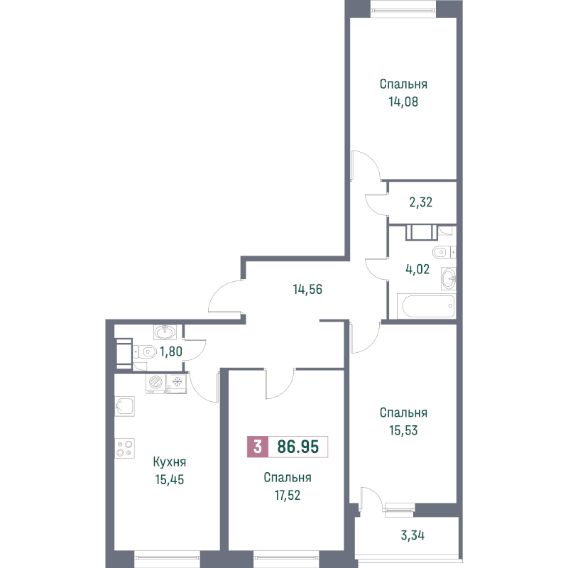 4 ккв (Евро) 84,7 м²