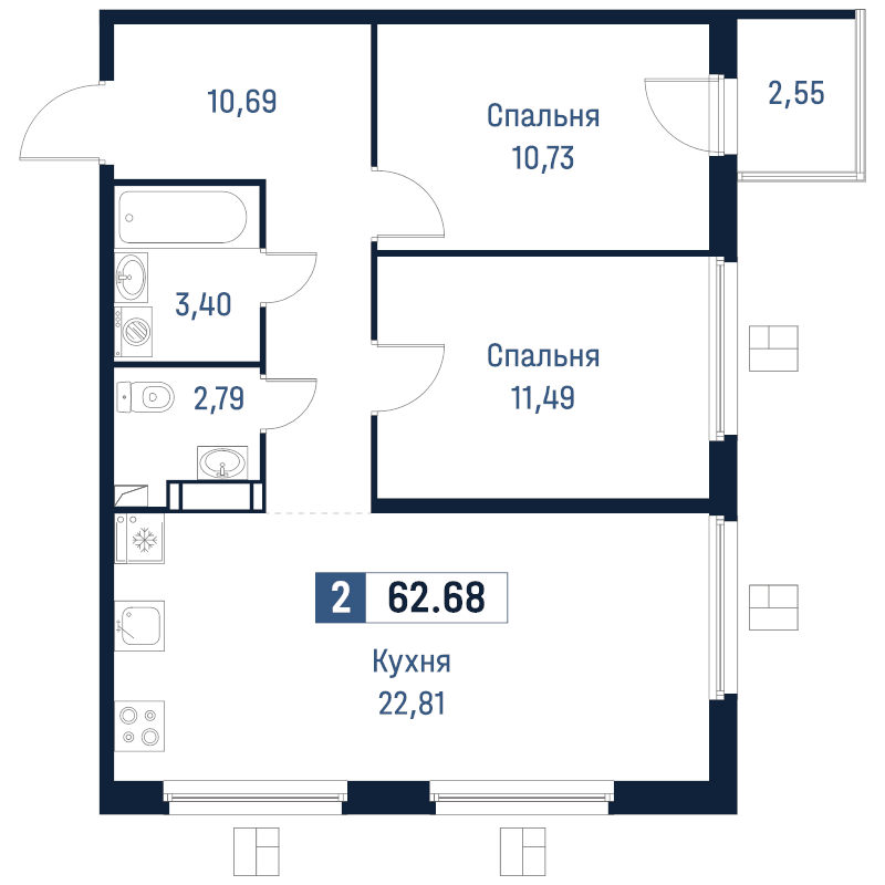 3 ккв (Евро) 62,7 м²