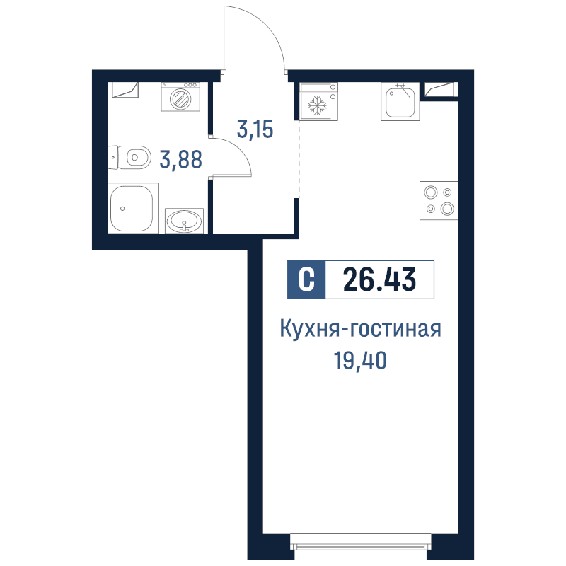 Студия 26,4 м²