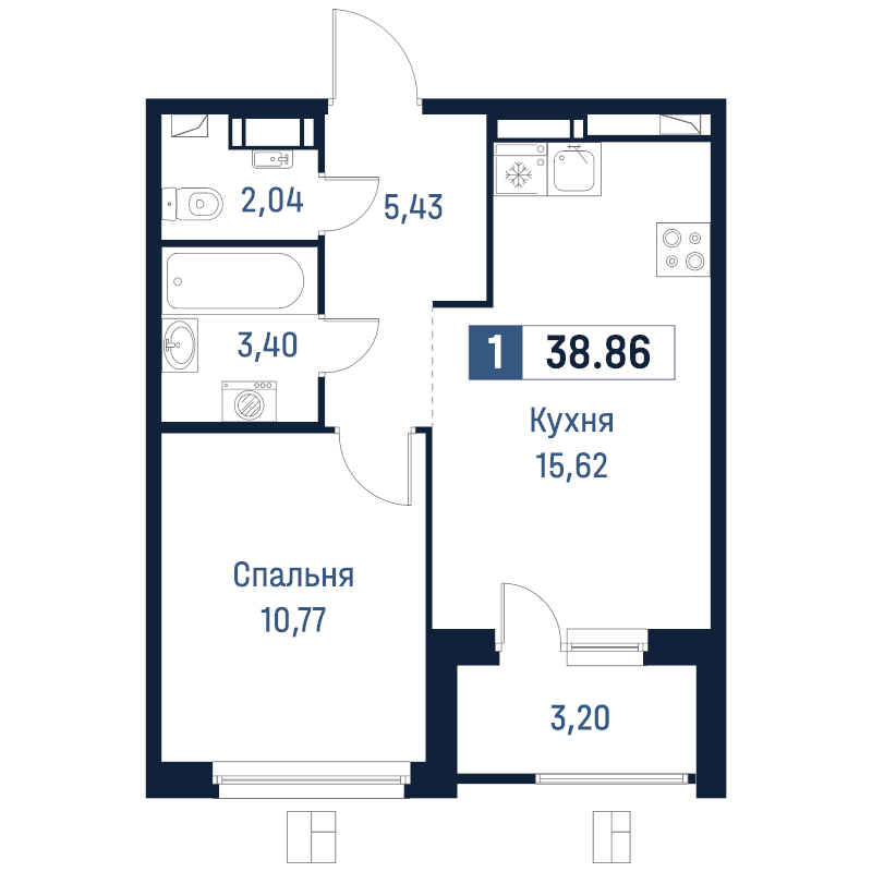 2 ккв (Евро) 38,9 м²