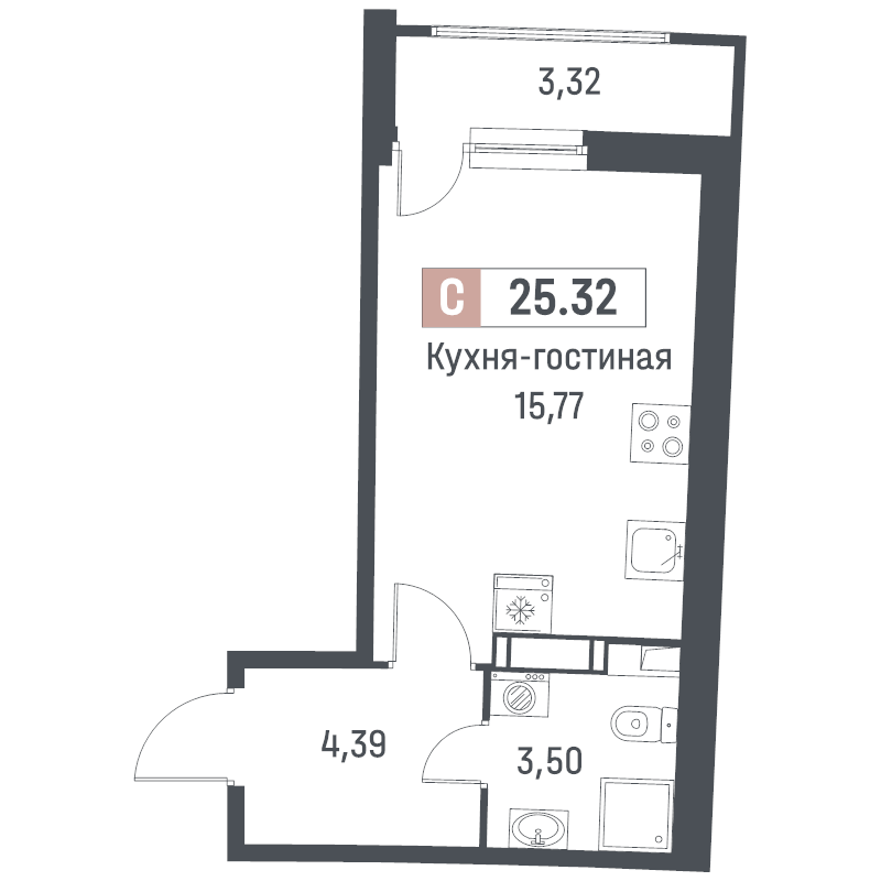 Студия 25,3 м²