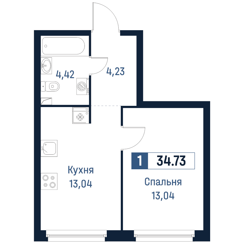 1 ккв 34,7 м²