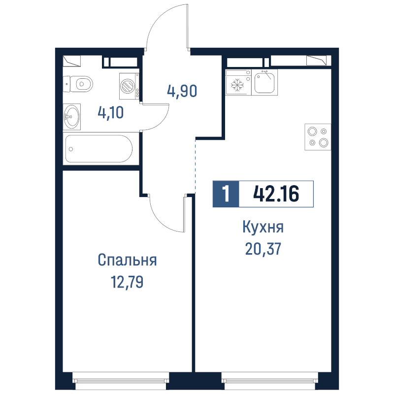 2 ккв (Евро) 42,2 м²