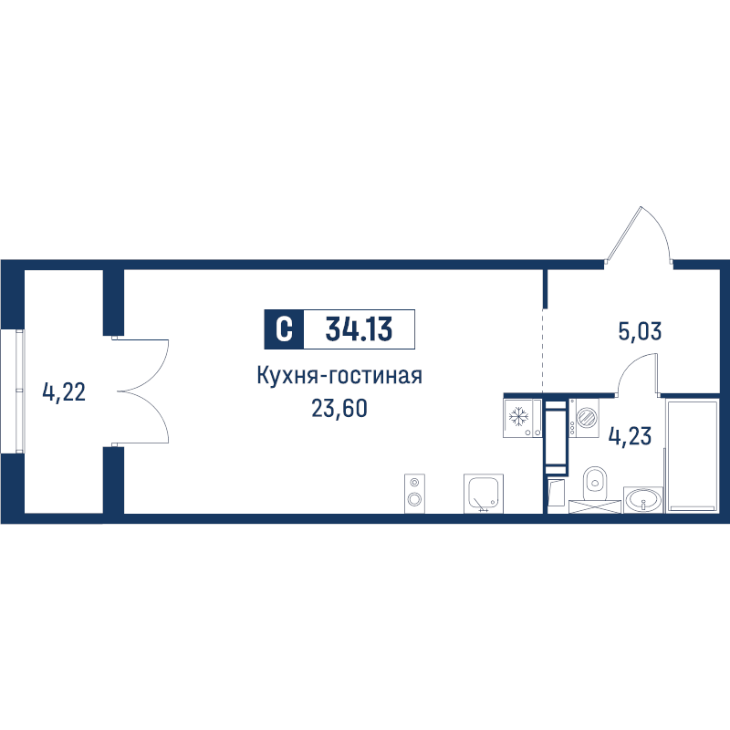 Студия 34,1 м²