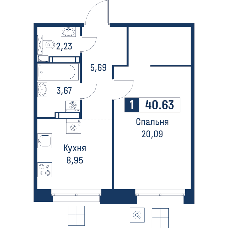1 ккв 40,6 м²