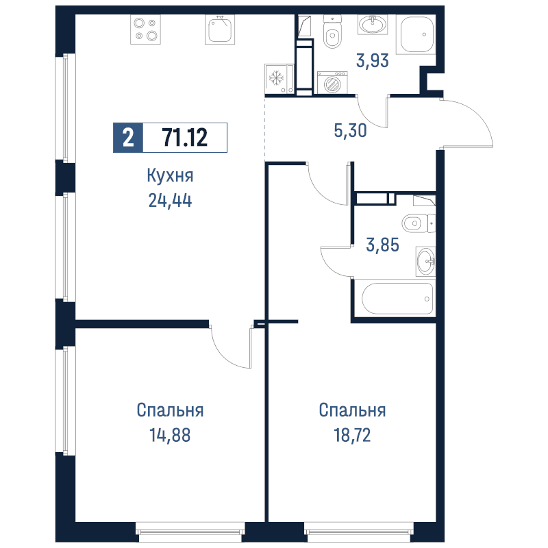 3 ккв (Евро) 71,1 м²