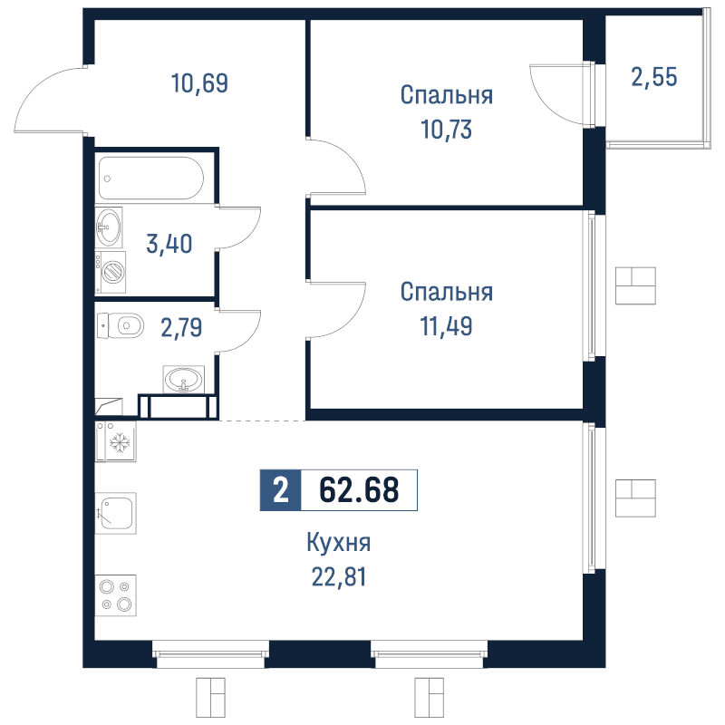 3 ккв (Евро) 62,7 м²