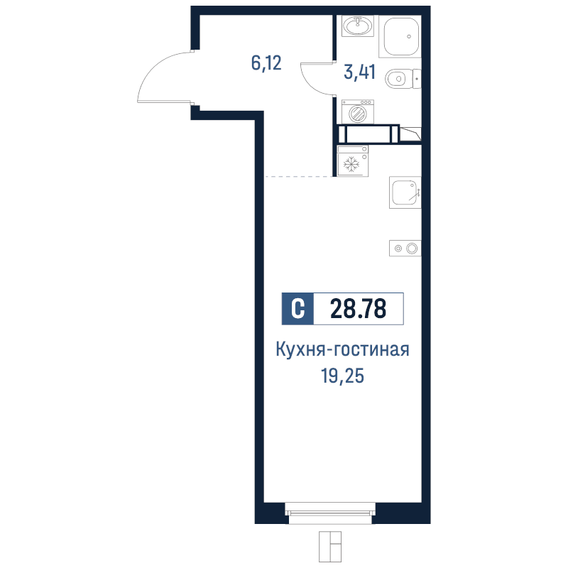 Студия 28,8 м²