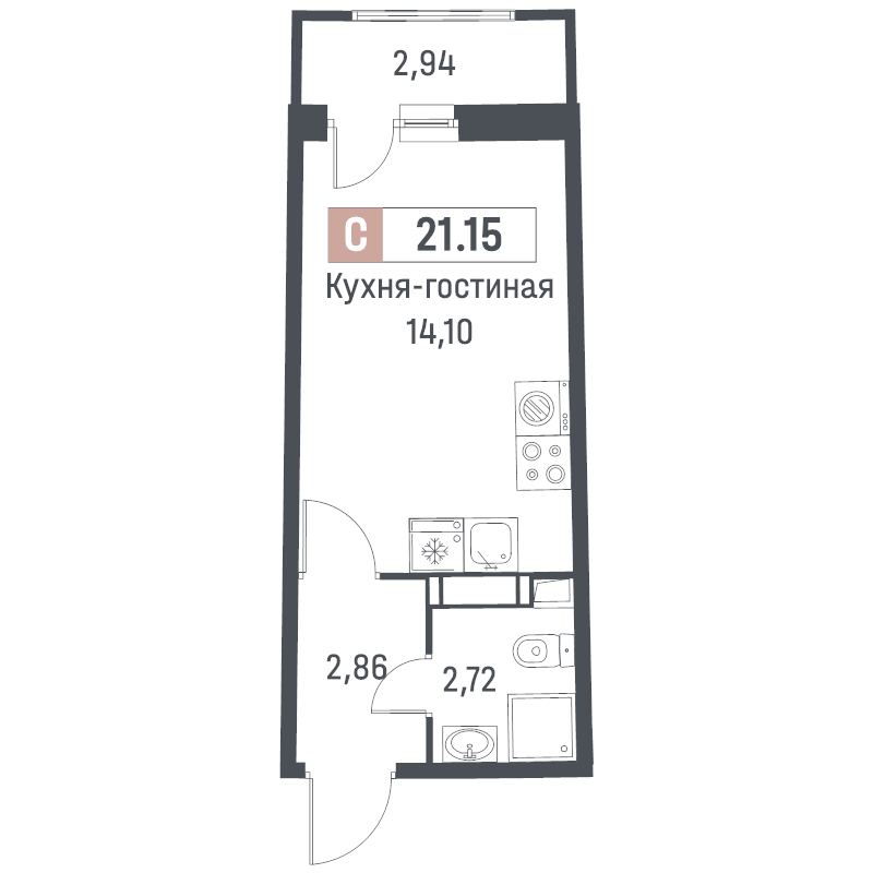 Студия 21,2 м²
