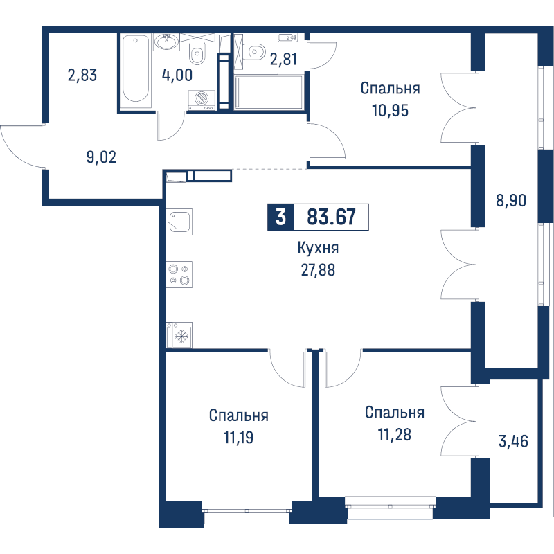 4 ккв (Евро) 83,7 м²