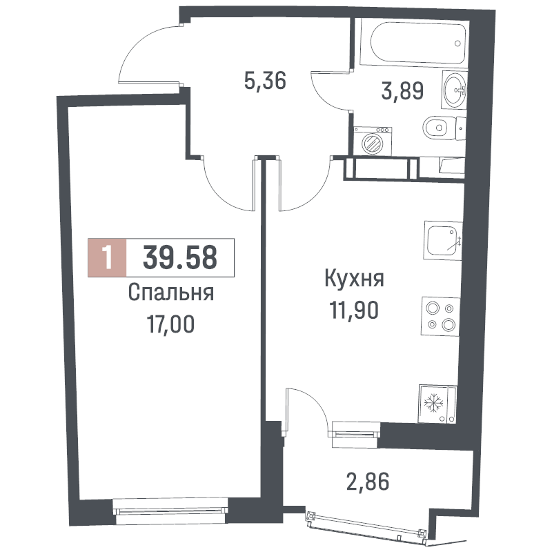 1 ккв 39,6 м²