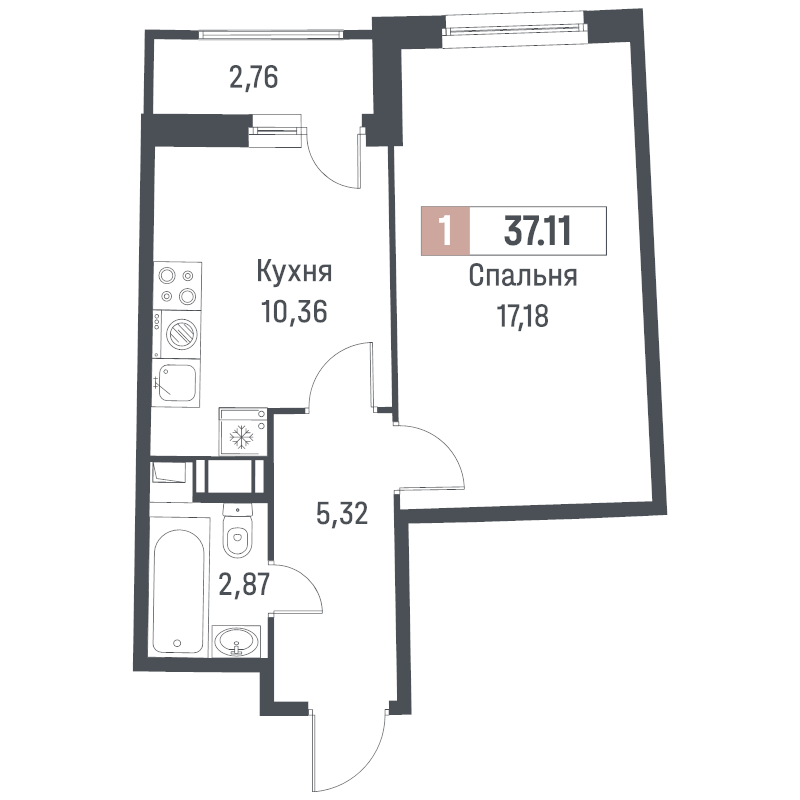 1 ккв 37,1 м²