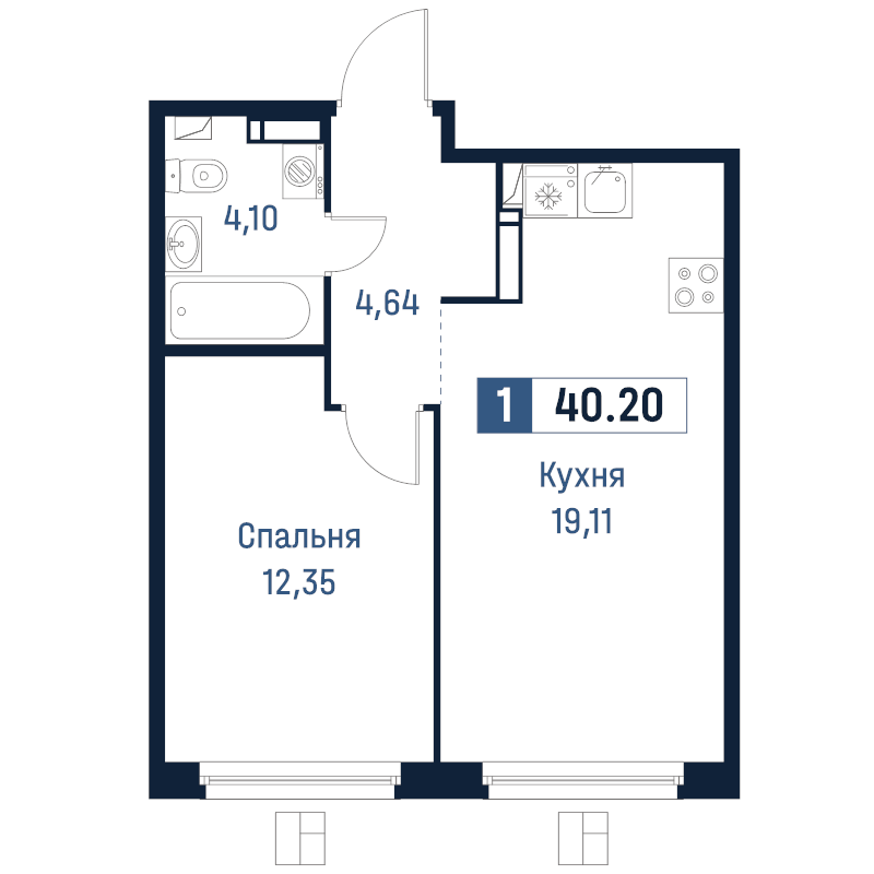 2 ккв (Евро) 40,2 м²