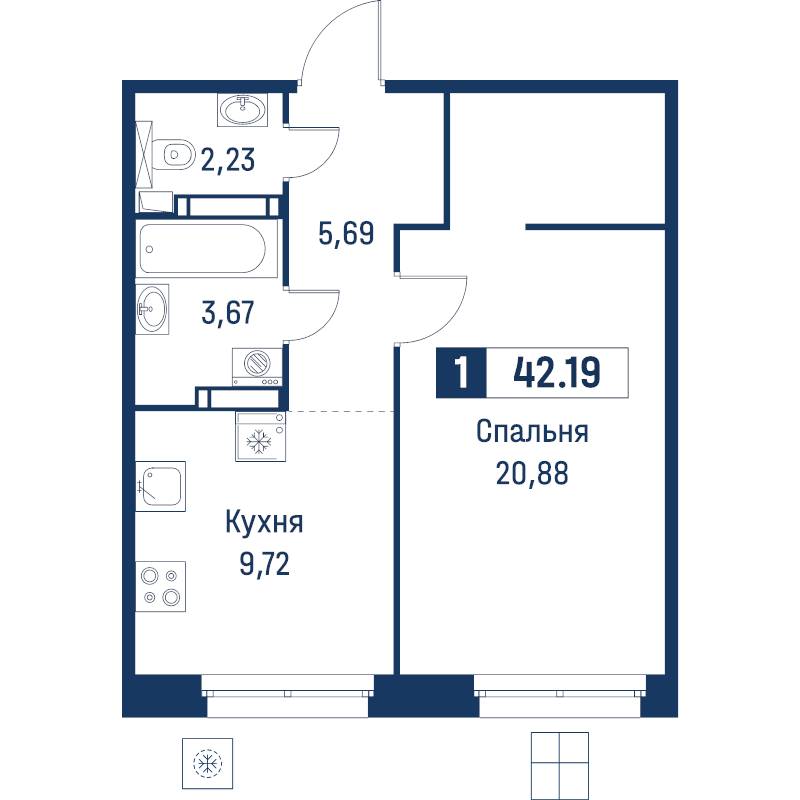 1 ккв 42,2 м²