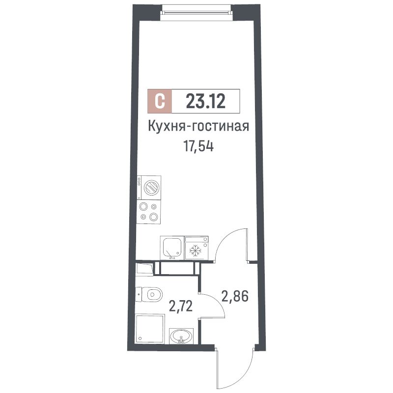 Студия 23,1 м²