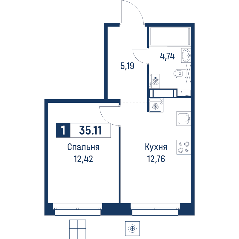 1 ккв 35,1 м²