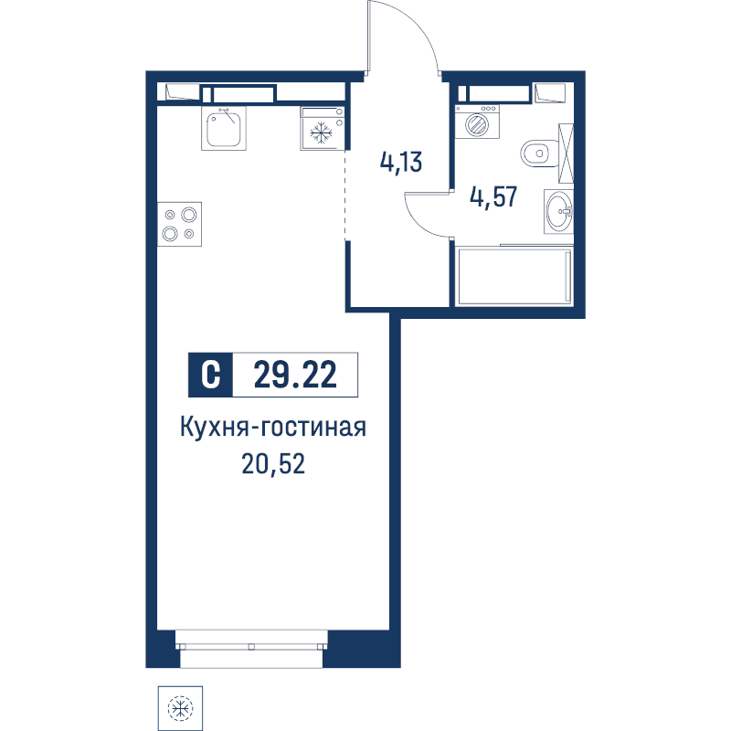 Студия 29,2 м²
