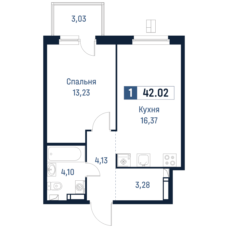 2 ккв (Евро) 42 м²