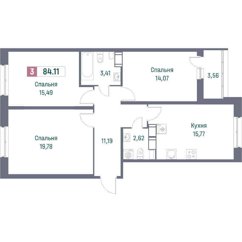 4 ккв (Евро) 82,5 м²
