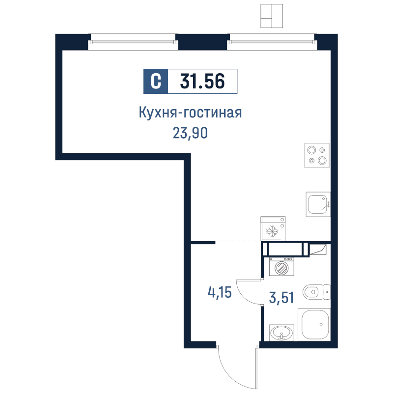 Студия 31,6 м²