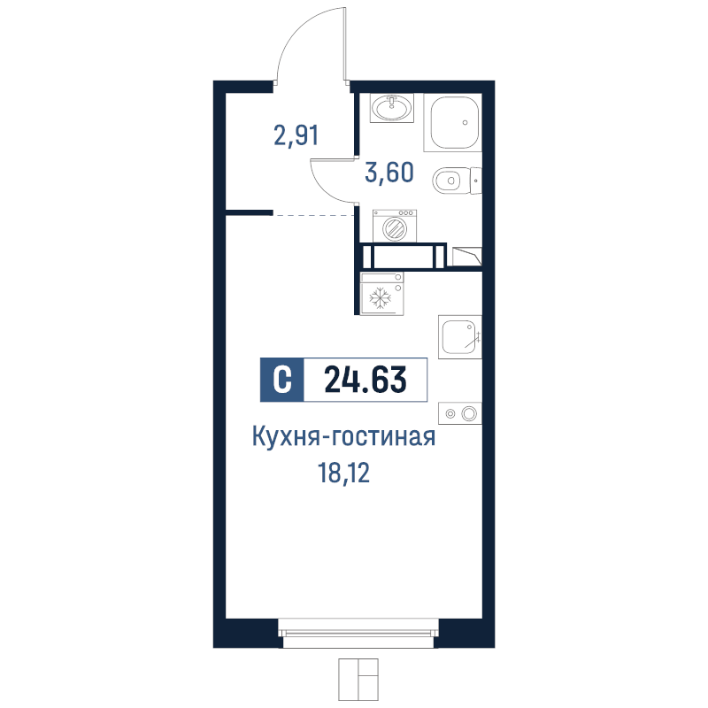 Студия 24,6 м²