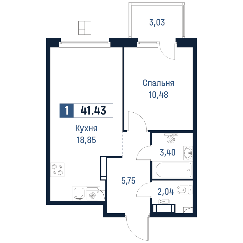 2 ккв (Евро) 41,4 м²