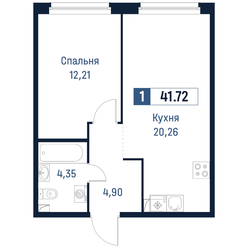 2 ккв (Евро) 41,7 м²