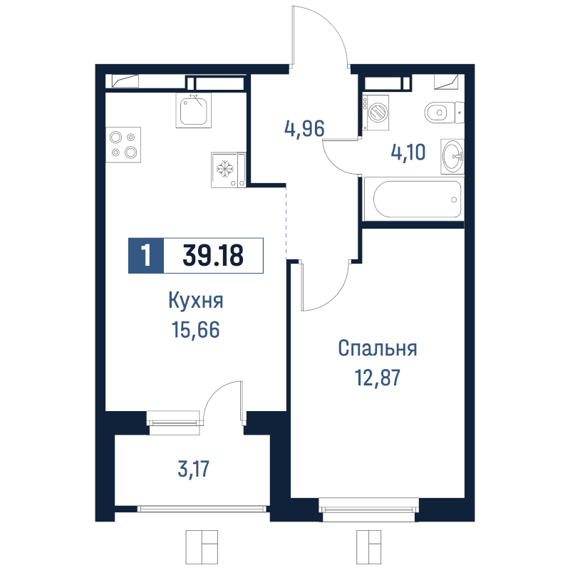 2 ккв (Евро) 39,2 м²
