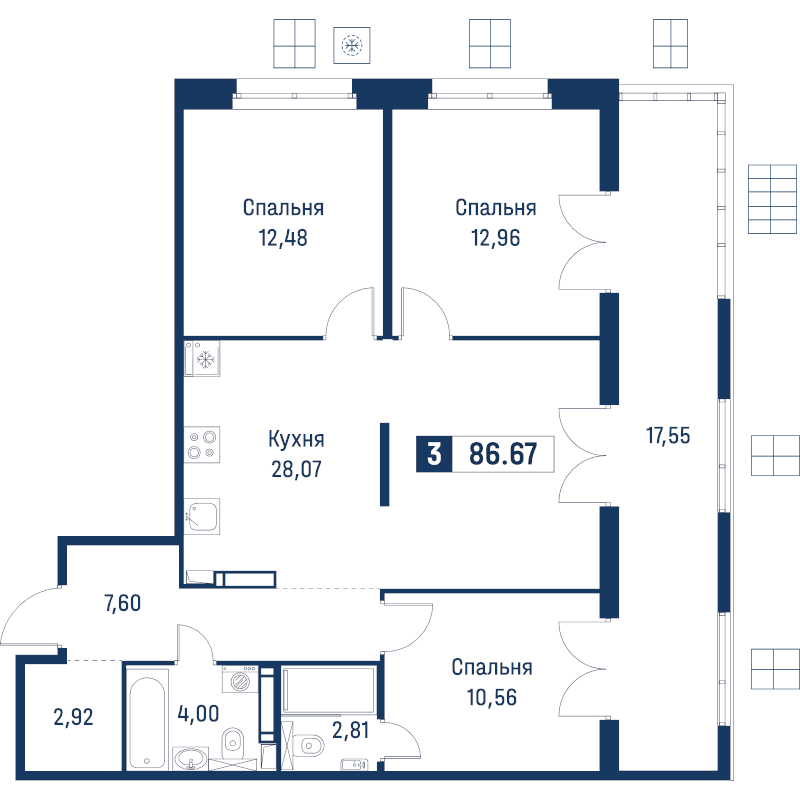 4 ккв (Евро) 86,7 м²