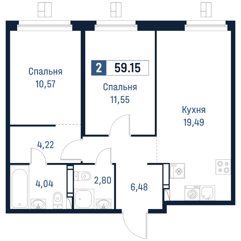 3 ккв (Евро) 59,2 м²