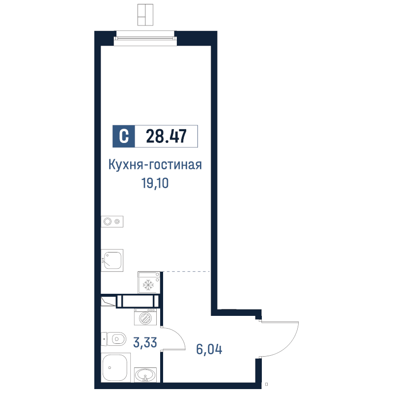Студия 28,5 м²