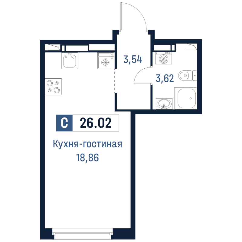 Студия 26 м²