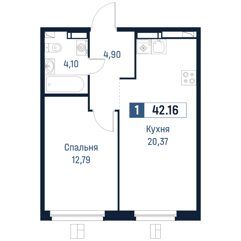 2 ккв (Евро) 42,2 м²