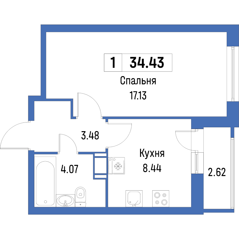1 ккв 34,4 м²