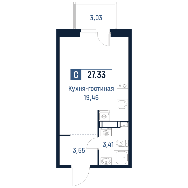 Студия 27,3 м²