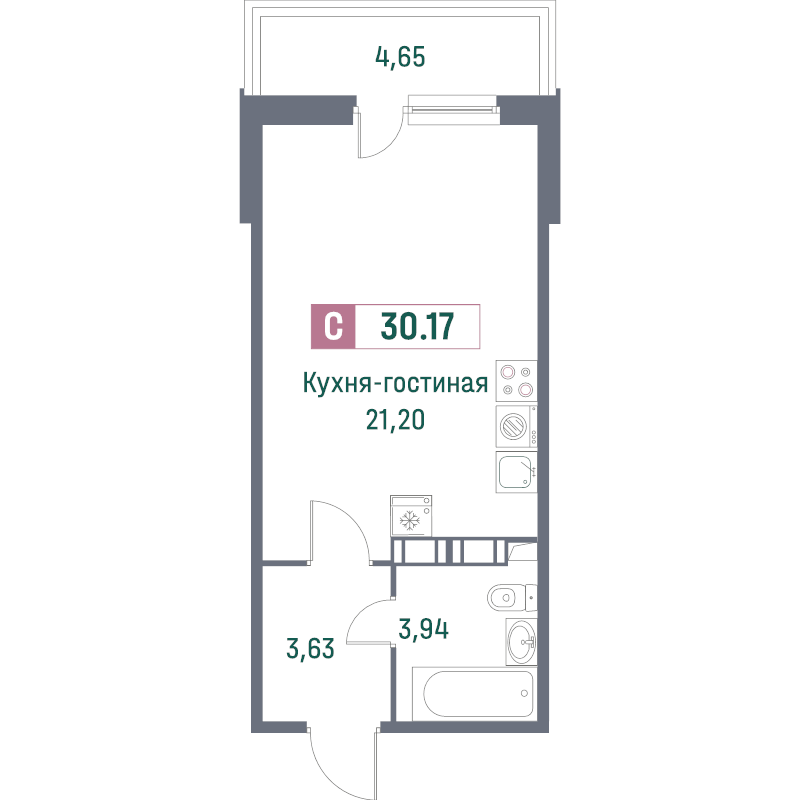 Студия 29,3 м²