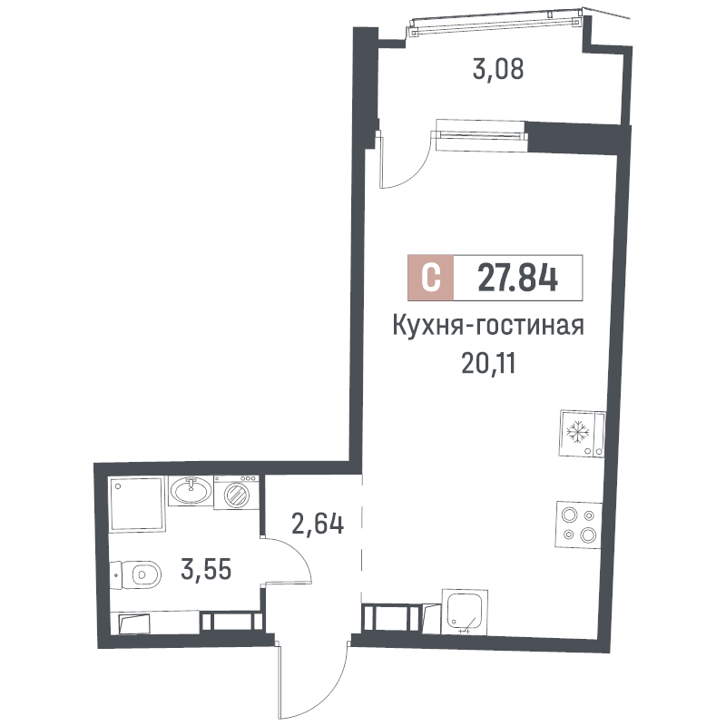 Студия 27,8 м²