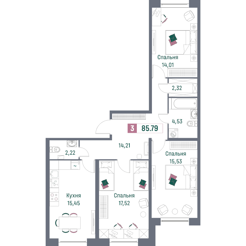 4 ккв (Евро) 85 м²