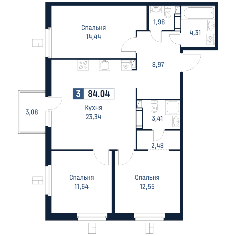 4 ккв (Евро) 84 м²