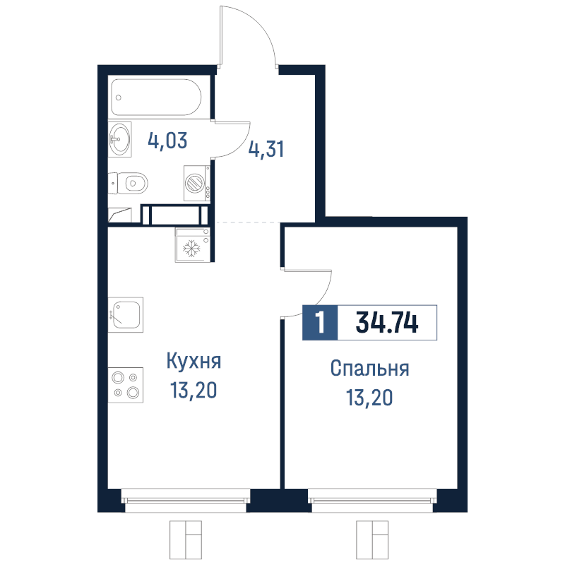 1 ккв 34,7 м²
