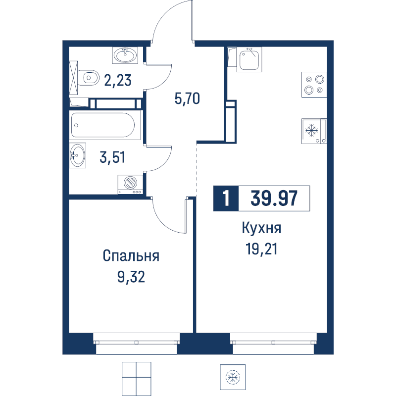 2 ккв (Евро) 40 м²