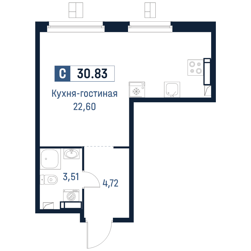 Студия 30,8 м²